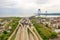 Aerial view of the Brooklyn district and the Verrazzano Narrows bridge in New York on a cloudy day