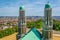 Aerial view of Brussels with two towers of Koekelberg basilica, Belgium