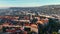 Aerial view of Budapest city skyline. Church of Mary Magdalene of Buda, Hungary