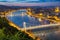 Aerial view Budapest with Elizabeth Bridge and Chain Bridge over Danube
