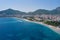 Aerial view of Budva cityscape with beaches in Montenegro