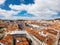 Aerial view on Buildings and street in Lisbona, Portugal. Orange roofs in city center