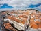 Aerial view on Buildings and street in Lisbona, Portugal. Orange roofs in city center