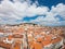 Aerial view on Buildings and street in Lisbona, Portugal. Orange roofs in city center