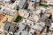 Aerial view of buildings, traditional zinc roofs and chimneys in Paris France