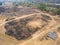 Aerial view of the burnt land after wildfire in Northern region of Thailand.