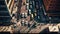 Aerial View Of A Bustling City Street With Lots Of People And Cars :Bird\\\'s Eye (Generative AI)