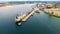 Aerial view of busy port with container ships in Labuan Pearl of Borneo,Malaysia. Container ship in export and import business log