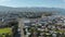 Aerial view of busy street in Reykjavik city centre, Iceland capital city. Birds eye over Reykjavik colorful rooftop