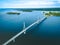 Aerial view of cable-stayed Replot Bridge, suspension bridge in Finland