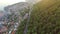 Aerial view of the cableway above Dubrovnik at sunset.