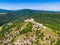 Aerial view of Cachtice castle, Slovakia. Famous medieval castle known from legends of bloody queen Bathory