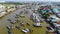 Aerial view of Cai Rang floating market, Can Tho, Vietnam. Cai Rang is famous market in mekong delta, Vietnam. Tourists, people