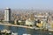 Aerial view of Cairo city skyline at the river Nile bank with Egyptian Radio and Television building
