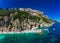 Aerial view of Cala Mariolu, Italy, east coast of Sardinia, Orosei gulf