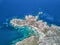 AERIAL VIEW OF CALA NAPOLETANA BEACH IN CAPRERA,SARDINIA