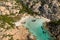 AERIAL VIEW OF CALA NAPOLETANA BEACH IN CAPRERA,SARDINIA