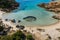 AERIAL VIEW OF CALA NAPOLETANA BEACH IN CAPRERA,SARDINIA