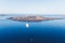 Aerial view of the caldera of the ancient volcanic crater,  Santorini,  Islands, Greece