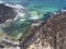 Aerial view of the Caleta del MojÃ³n Blanco, sandy desert beach and rugged coastline. Lanzarote, Spain. Africa