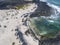 Aerial view of the Caleta del MojÃ³n Blanco, sandy desert beach and rugged coastline. Lanzarote, Spain. Africa