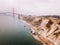 Aerial view of the Californian coastline near San Francisco and the Golden Gate bridge