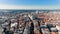 Aerial view of Calle Gran Via.Panoramic aerial view of Gran Via, main shopping street in Madrid, capital of Spain, Europe.Tourist