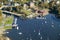 Aerial view of Camden Harbor in Camden, Maine