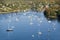 Aerial view of Camden Harbor in Camden, Maine