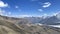 Aerial view of Camp 1 under Lenin Peak. Colored rocks and blue lakes. Beautiful mountain landscape. The amazing nature of