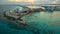 Aerial view of Cancun resort hotel in riviera Maya Mexico with pristine ocean Caribbean water and tropical white sand beach