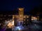 Aerial view of Cantacuzino Castle in winter. Busteni, Romania.