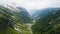 Aerial view of the canyon high in the Alpine mountains