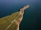 aerial view of Cape Kaliakra, Bulgaria's enchanting headland. Marvel at the majestic cliffs, ancient fortress, and