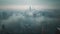 Aerial view captures the city skyline cloaked in thick fog and dirty air.