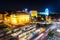 Aerial view of car and tram traffic at Small Boulevard in Budapest, Hungary