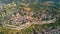 Aerial view of Carcassonne medieval city and fortress castle from above, Sourthern France