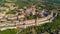 Aerial view of Carcassonne medieval city and fortress castle from above, Sourthern France