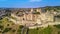 Aerial view of Carcassonne medieval city and fortress castle from above, Sourthern France