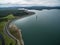 Aerial view of Cardinia Reservoir Lake and rural surroundings