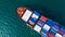 Aerial view cargo container ship carrying container for import and export, business logistic and freight transportation by ship in