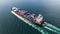 Aerial view cargo container ship sailing, container cargo ship i