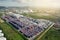 Aerial view of cargo containers piled together