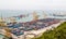 Aerial view on cargo seaport full of containers in Barcelona