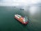 Aerial view of cargo ship, cargo container in warehouse harbor a