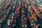 aerial view of cargo ships at a busy port
