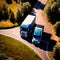 Aerial view of cargo truck on the open road, land transport logistics