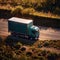 Aerial view of cargo truck on the open road, land transport logistics