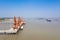Aerial view of cargo wharf in yangtze river
