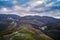 Aerial view of Carpathians mountains countryside